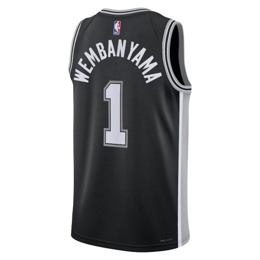 Nike San Antonio Spurs #1 Victor Wembanyama Unisex 2023 NBA Draft First Round Pick Swingman Jersey - Icon Edition - Black - Image 2