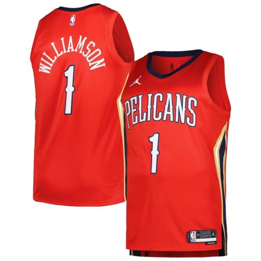 Jordan New Orleans Pelicans #1 Zion Williamson Swingman Player Jersey - Statement Edition - Red - Image 3